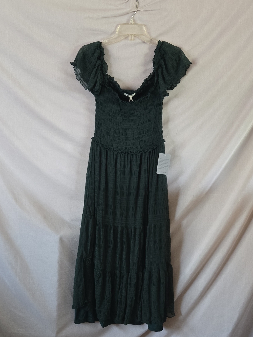 Max Studio Dark Green Smocked Puff Sleeve Maxi Dress